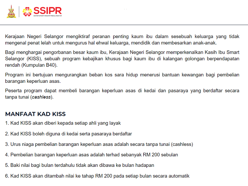 Selangor state government welfare Malaysia to its citizens.